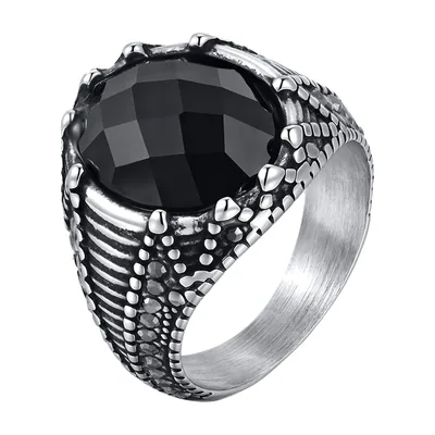 Anillo Sello de Acero Inoxidable con Piedra de Ónice Negra