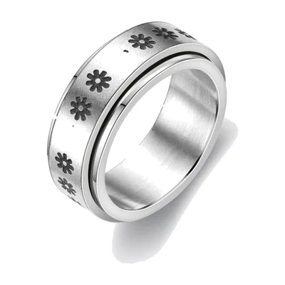 Herren Spinner-Ring mit Blumenmuster, Edelstahl 316L