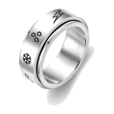 Herren Spinner-Ring mit Wettersymbolen, Edelstahl 316L