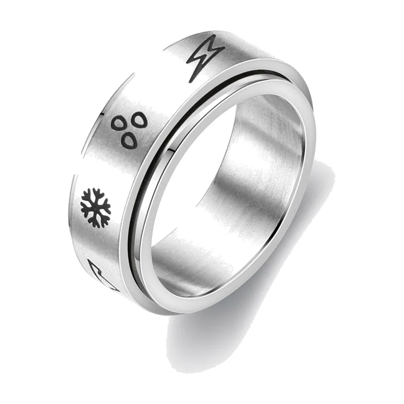 Anillo Spinner con Símbolos del Tiempo, Acero Inoxidable 316L