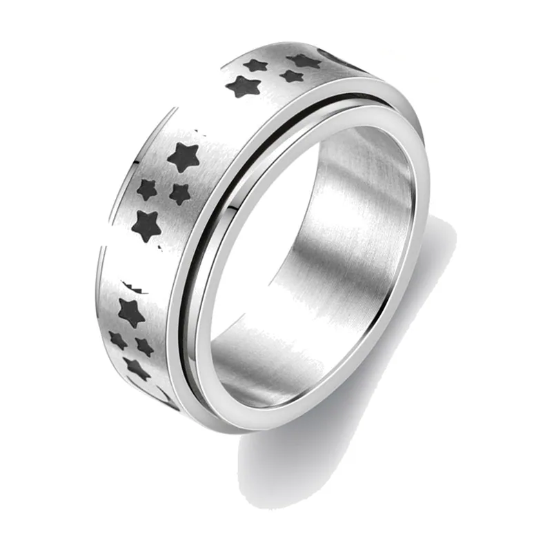 Moon and Star Spinner Ring, 316L Stainless Steel