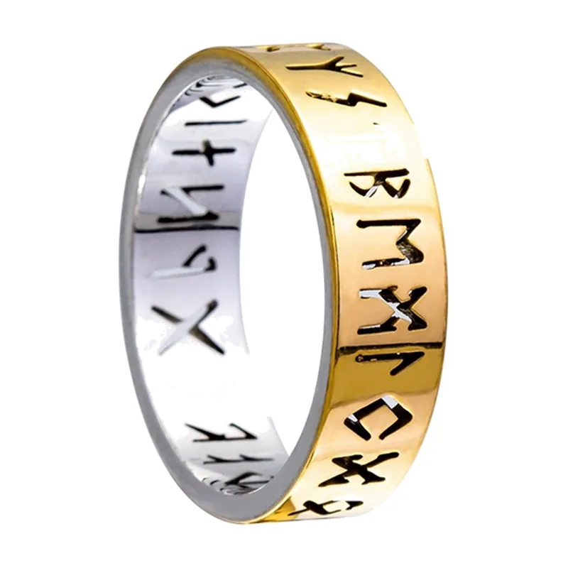 Odin Wikinger Runenring mit Ausschnitt-Symbolen, Edelstahl