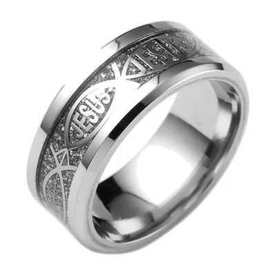 Jesus and Cross Religious Band Ring, 316L Stainless Steel