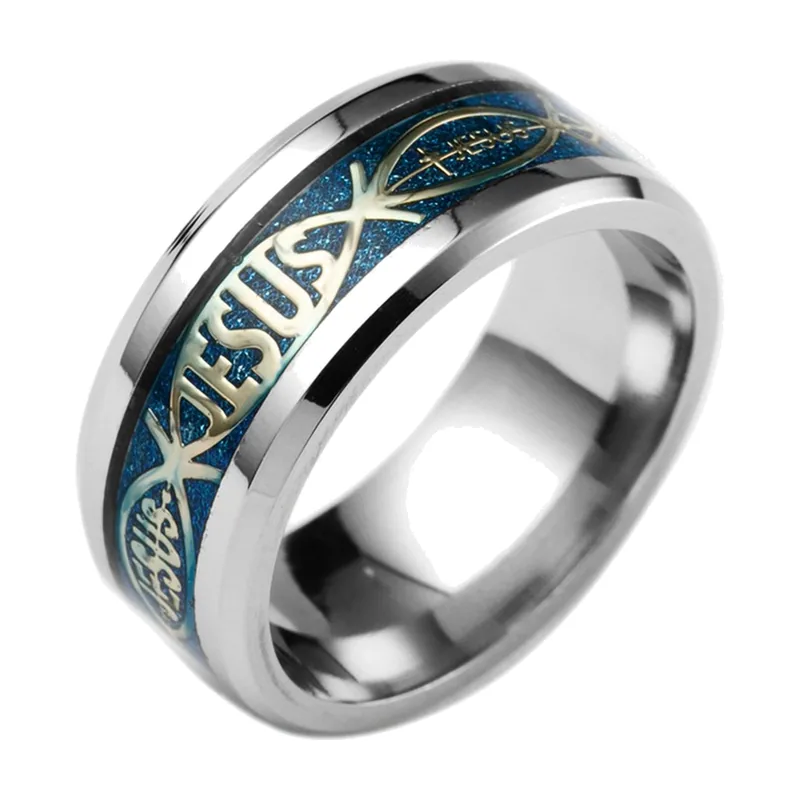 Religiöser Herrenring mit Ichthys-Symbol, Edelstahl