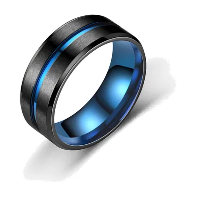 Schwarzer Herrenring mit blauen Akzenten, Edelstahl