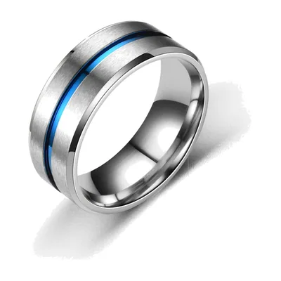 Herren Bandring mit blauem Inlay, 316L Edelstahl
