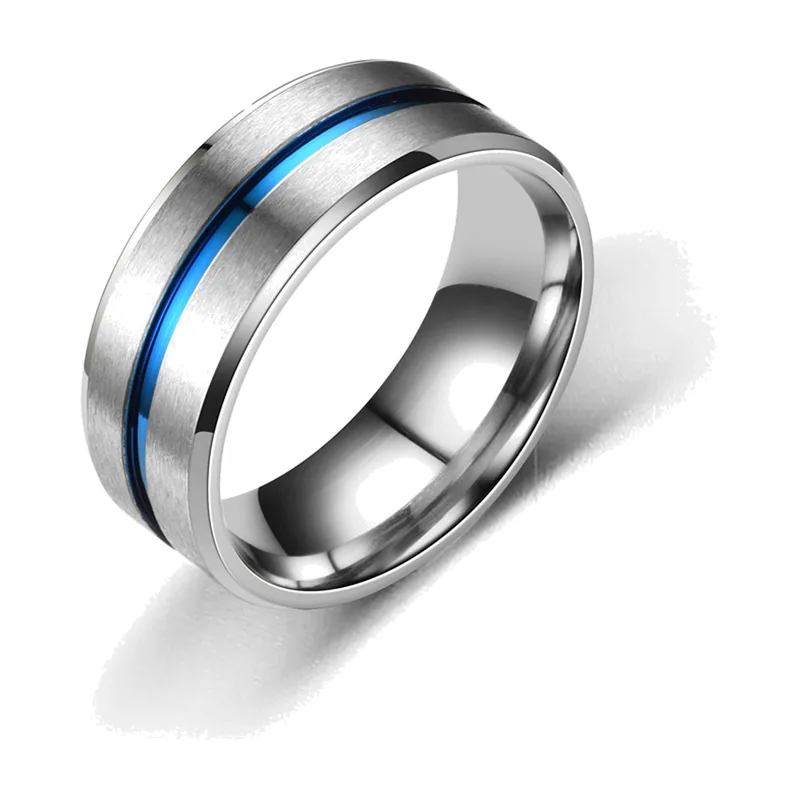Bague Alliance avec Incrustation Bleue, Acier Inoxydable 316L