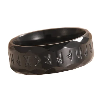 Nordic Rune Ring with Hammered Finish, Stainless Steel