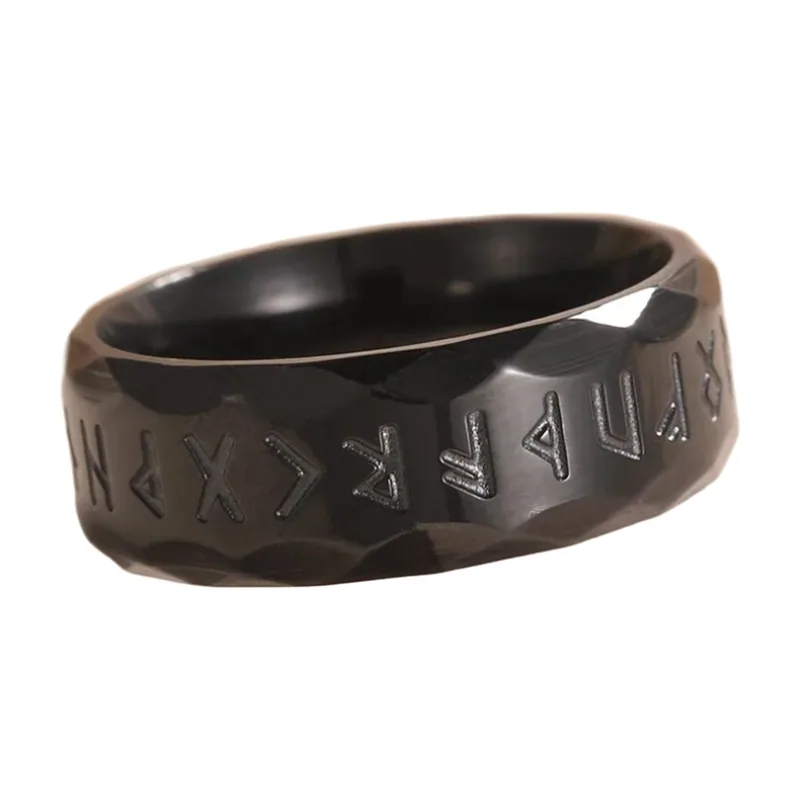 Nordische Runenring mit Hammerschlag-Optik, Edelstahl