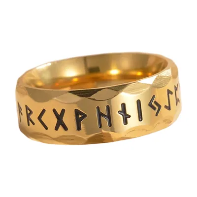 Nordic Rune Ring with Hammered Finish, Gold Tone Stainless Steel