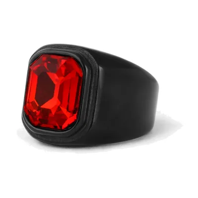 Anello Sigillo Ovale con Pietra Rossa, Acciaio Inox 316L