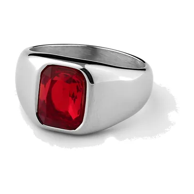 Oval Signet Ring with Red Stone, Stainless Steel