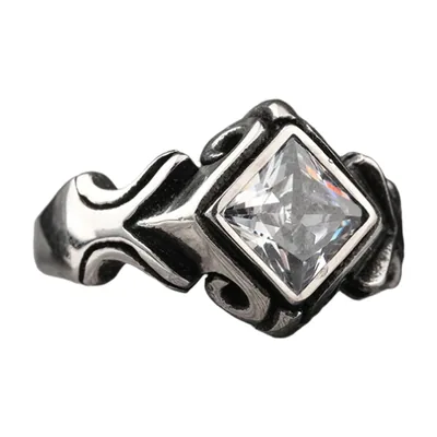Square Signet Ring with Clear Cubic Zirconia, Stainless Steel
