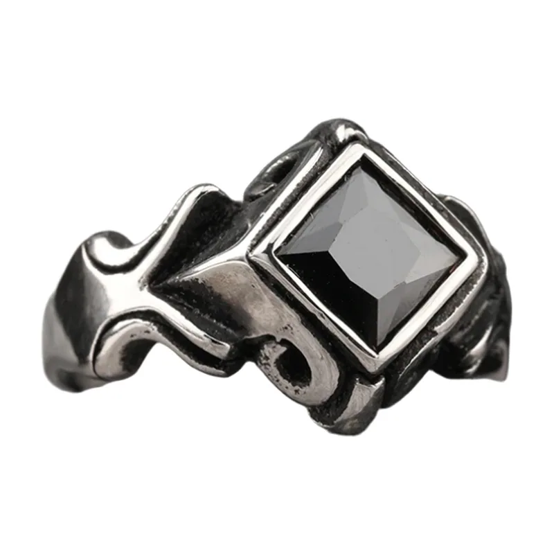 Chevalière Carrée avec Zirconia Noir, Acier Inoxydable