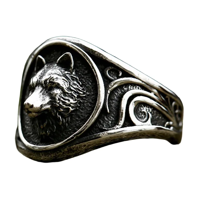 Wolf Head Viking Signet Ring, 316L Stainless Steel