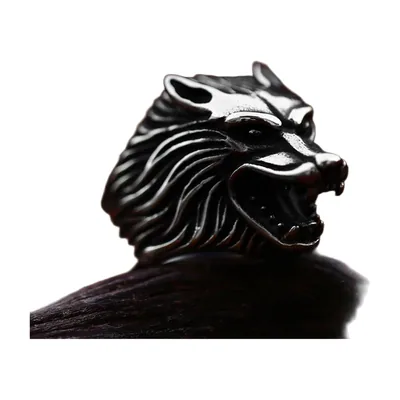 Wolfskopf Statement-Ring im nordischen Wikinger-Stil, Edelstahl