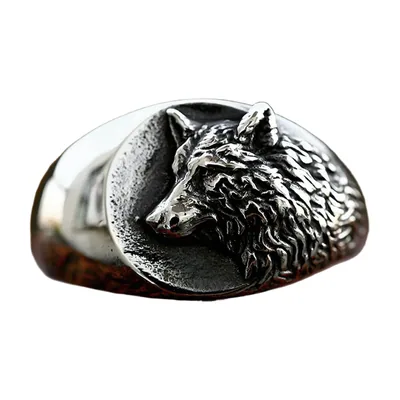 Wolf Head Viking Signet Ring, 316L Stainless Steel