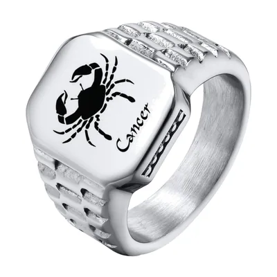 Cancer Zodiac Signet Ring, 316L Stainless Steel