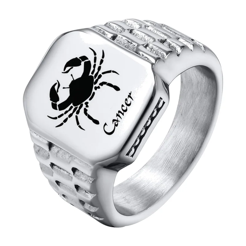 Anello Sigillo Cancro Zodiaco, Acciaio Inossidabile 316L