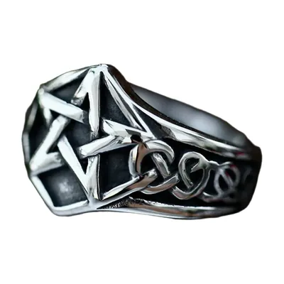 Herrenring mit fünfzackigem Stern und Ketten-Design, Edelstahl