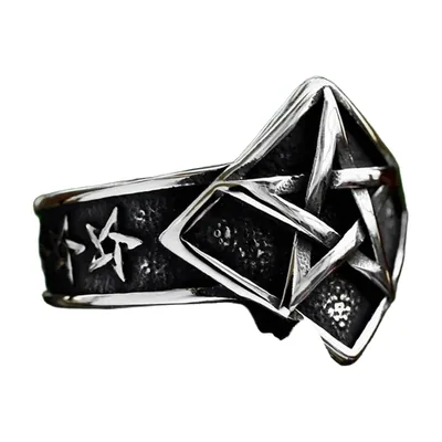 Bague Pentagramme Gothique Biker, Acier Inoxydable