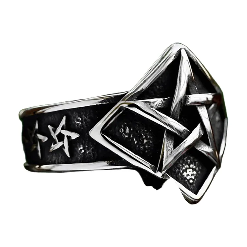 Anillo Pentagrama Gótico Biker, Acero Inoxidable