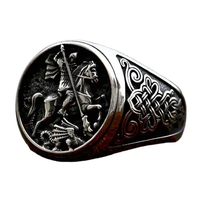 Anillo Sello Cuadrado con Caballero a Caballo, Acero Inoxidable