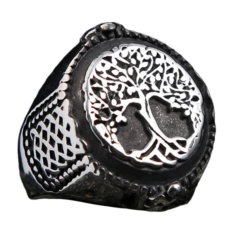 Bague Chevalière Yggdrasil Arbre de Vie, Acier Inoxydable