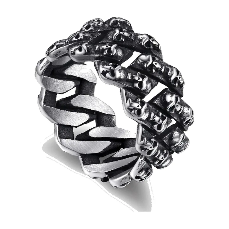 Anillo de Cadena con Motivo de Calavera, Acero Inoxidable 316L