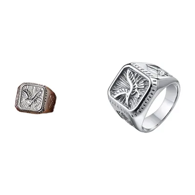 Anello Sigillo Quadrato con Motivo Aquila, Acciaio Inossidabile