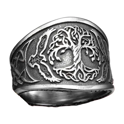 Bague Arbre de Vie et Boussole Vegvisir, Acier Inoxydable