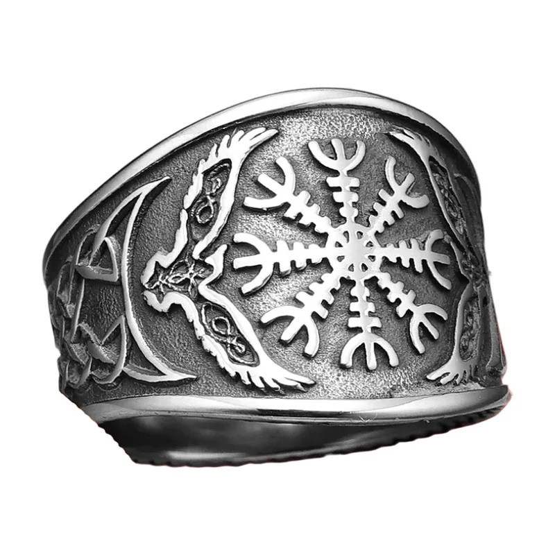 Vegvisir Kompass-Ring mit Yggdrasil Lebensbaum, Edelstahl