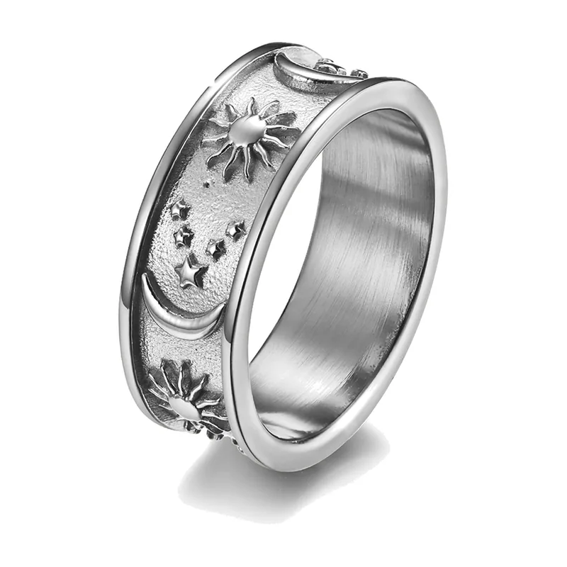 Celestial Sun Moon and Star Ring, Stainless Steel