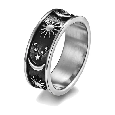 Anillo Celestial con Sol, Luna y Estrellas, Acero Inoxidable