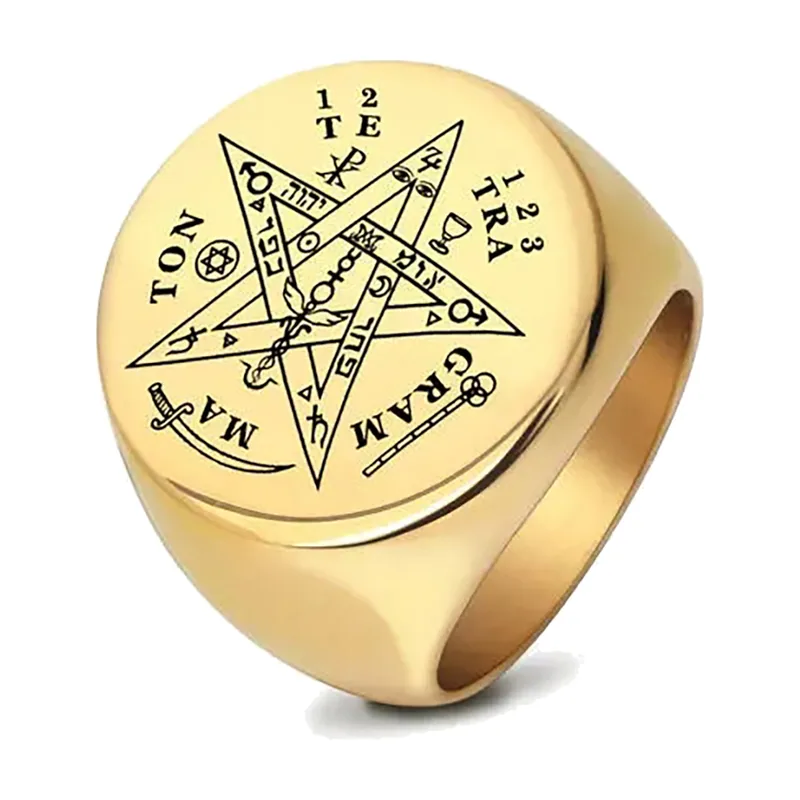 Anello Sigillo con Stella Occulta, Acciaio Inossidabile