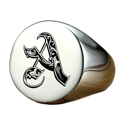Anillo Sello con Grabado de Letra A, Acero Inoxidable