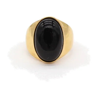 Herren Siegelring mit schwarzem Oval-Stein, Edelstahl