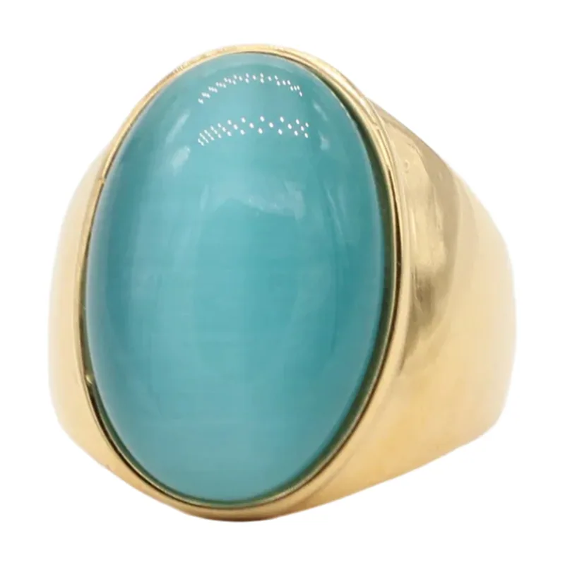 Oval Signet Ring with Blue Stone, Stainless Steel