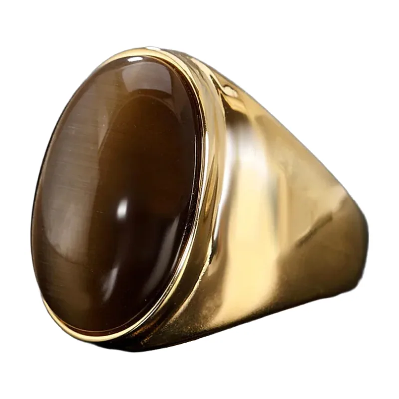 Herren Siegelring mit braunem Oval-Stein, Edelstahl