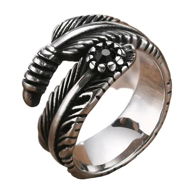 Feder-Wrap-Ring mit schwarzem Zirkonia aus Edelstahl