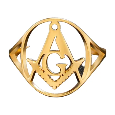 Anillo Sello Masónico con Escuadra y Compás, Acero Inoxidable