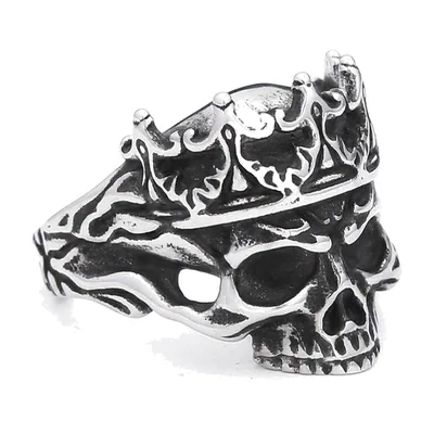 Totenkopf-Ring mit Krone, 316L Edelstahl