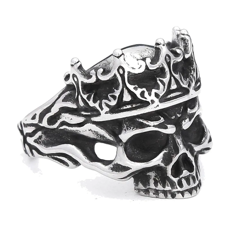 Totenkopf-Ring mit Krone, 316L Edelstahl