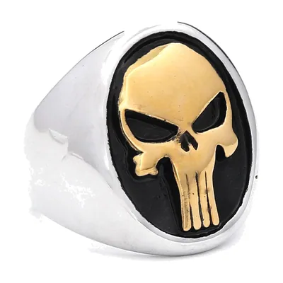 Anillo Sello de Calavera en Oro y Negro, Acero Inoxidable 316L