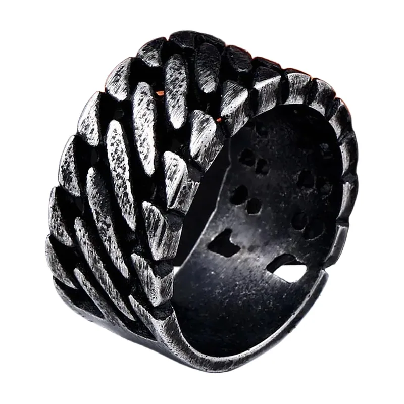Breiter Gliederketten-Ring, Antik-Edelstahl