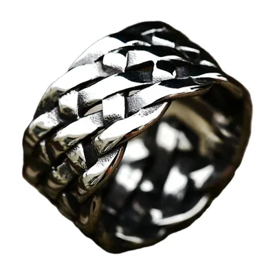 Breiter Herrenring mit Gliederketten-Design, Edelstahl