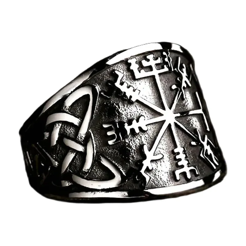 Vegvisir Wikinger Kompassring mit Nordischen Knoten, Edelstahl