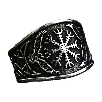 Anillo Vikingo Vegvisir con Motivos Nórdicos, Acero Inoxidable