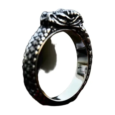 Wikinger Drachenkopf-Ring mit Schuppen-Details, Edelstahl