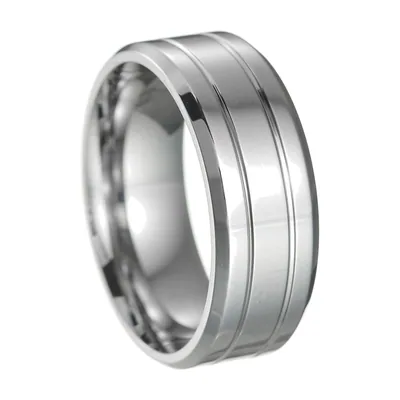 Anillo de Banda Ranurada con Acabado Mate, Acero Inoxidable